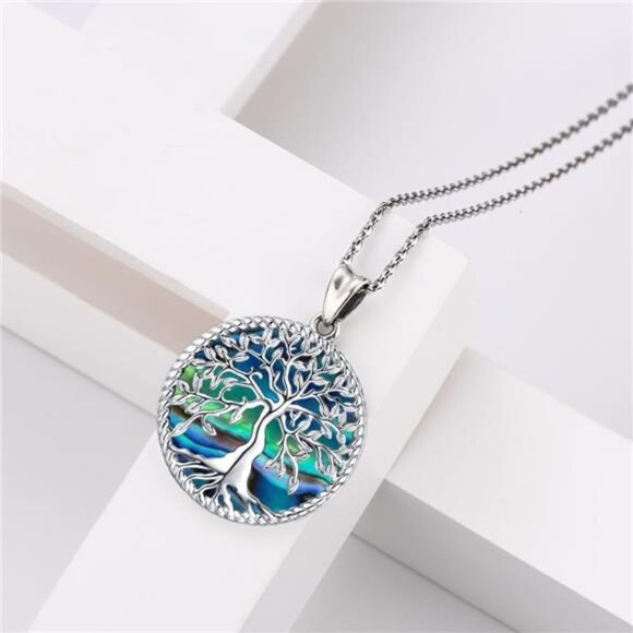 Tree of Life Necklace for Women S925 Sterling Silver Abalone Shell/Opal - Picture 4 of 7